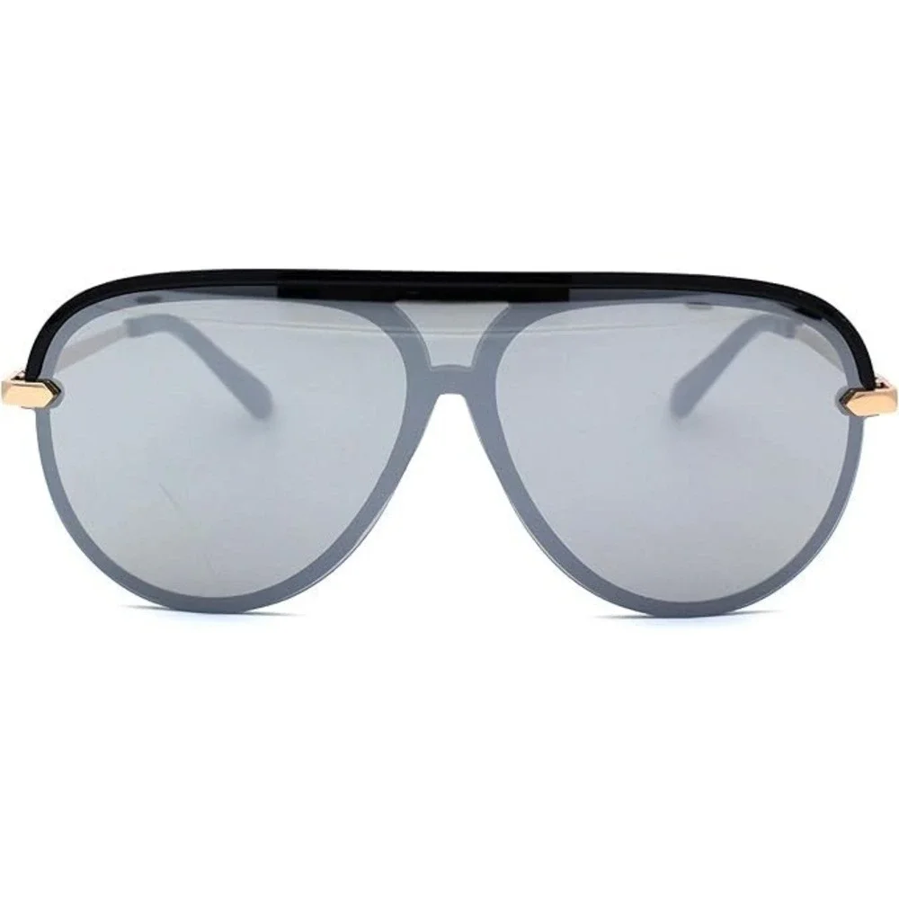 Mens Shield Sunglasses Silver Mirror Lens Black Gold Flat Top Sun Glasses Retro